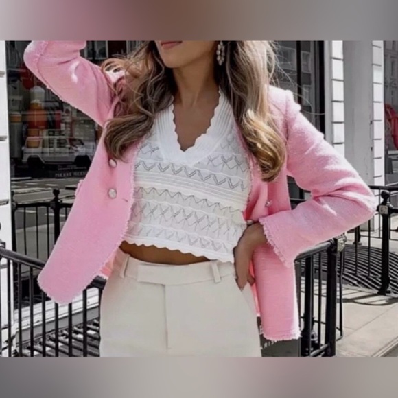 ZARA- Tweed Fringe Crest Button blazer - Picture 3 of 9